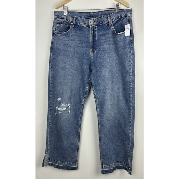 NWT Gap Mid Rise 90s Loose Jeans Split Hem Distressed Blue Denim Plus Size 33 16 - Picture 2 of 16